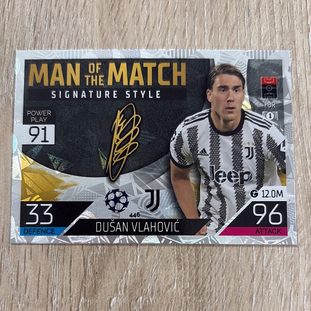Dusan Vlabovic Man of the Match Card.